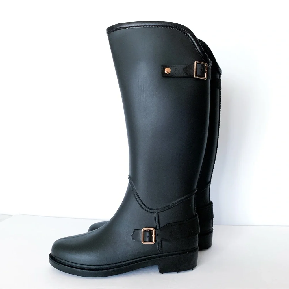 Steve Madden Rainfall Tall Black Rubber Boots Size 7 - Picture 2 of 13